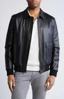 Bugatchi Zip Front Leather Bomber Jacket