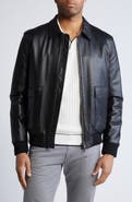 Bugatchi Zip Front Leather Bomber Jacket
