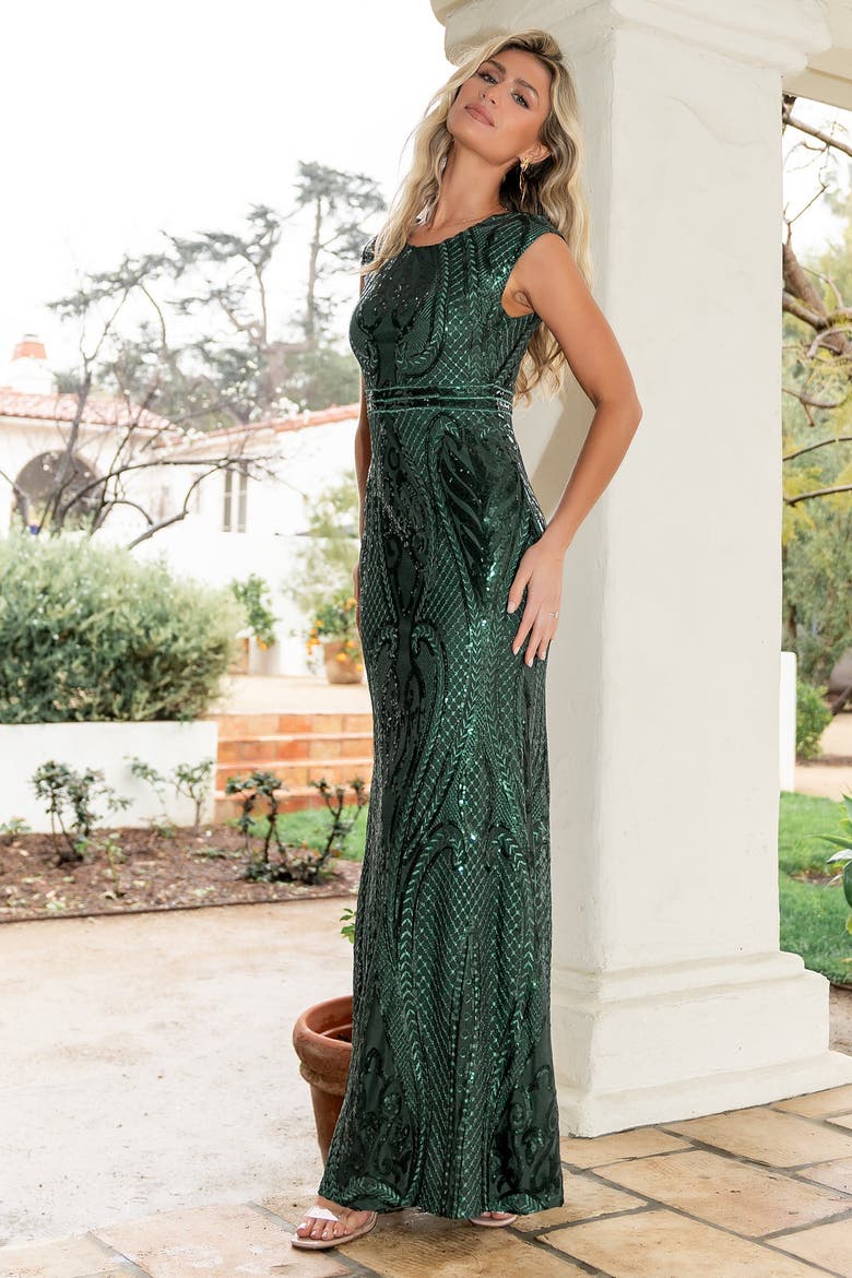 Alessia Sequin Gown, Alternate, color, Green