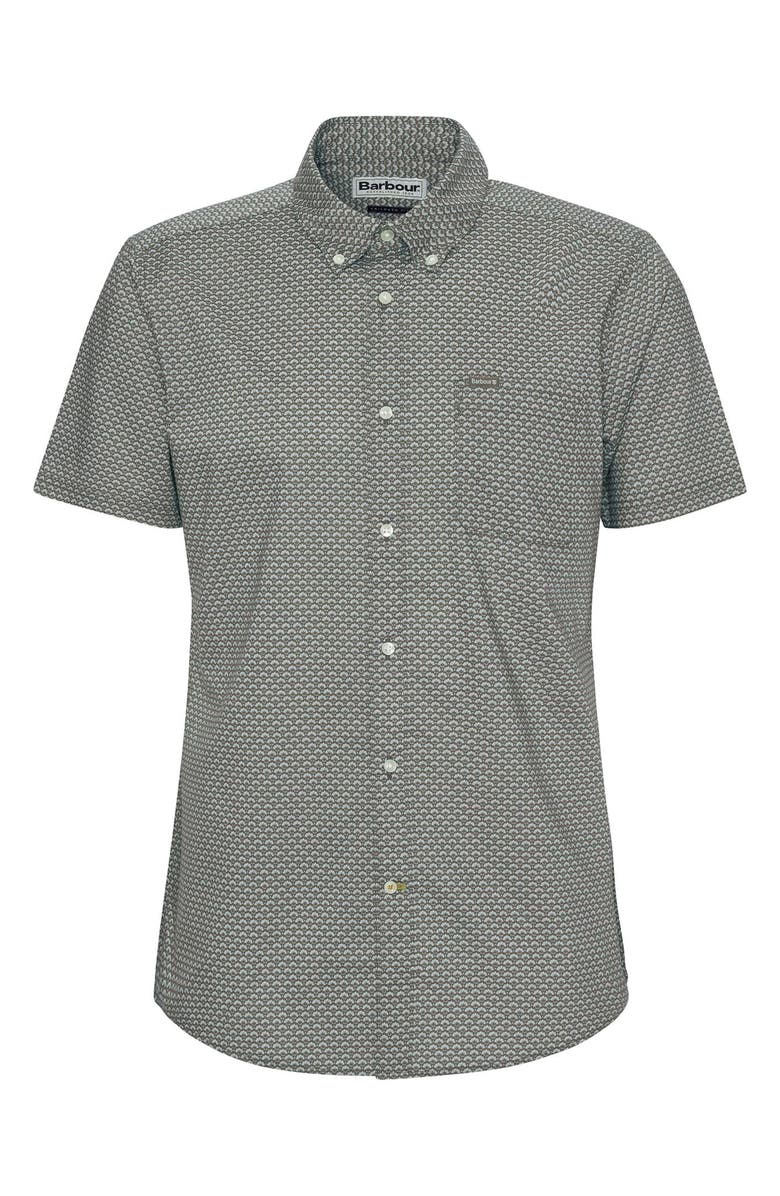 Barbour Tailored Fit Shell Print Short Sleeve Cotton Button-Down Shirt, Alternate, color, Olive