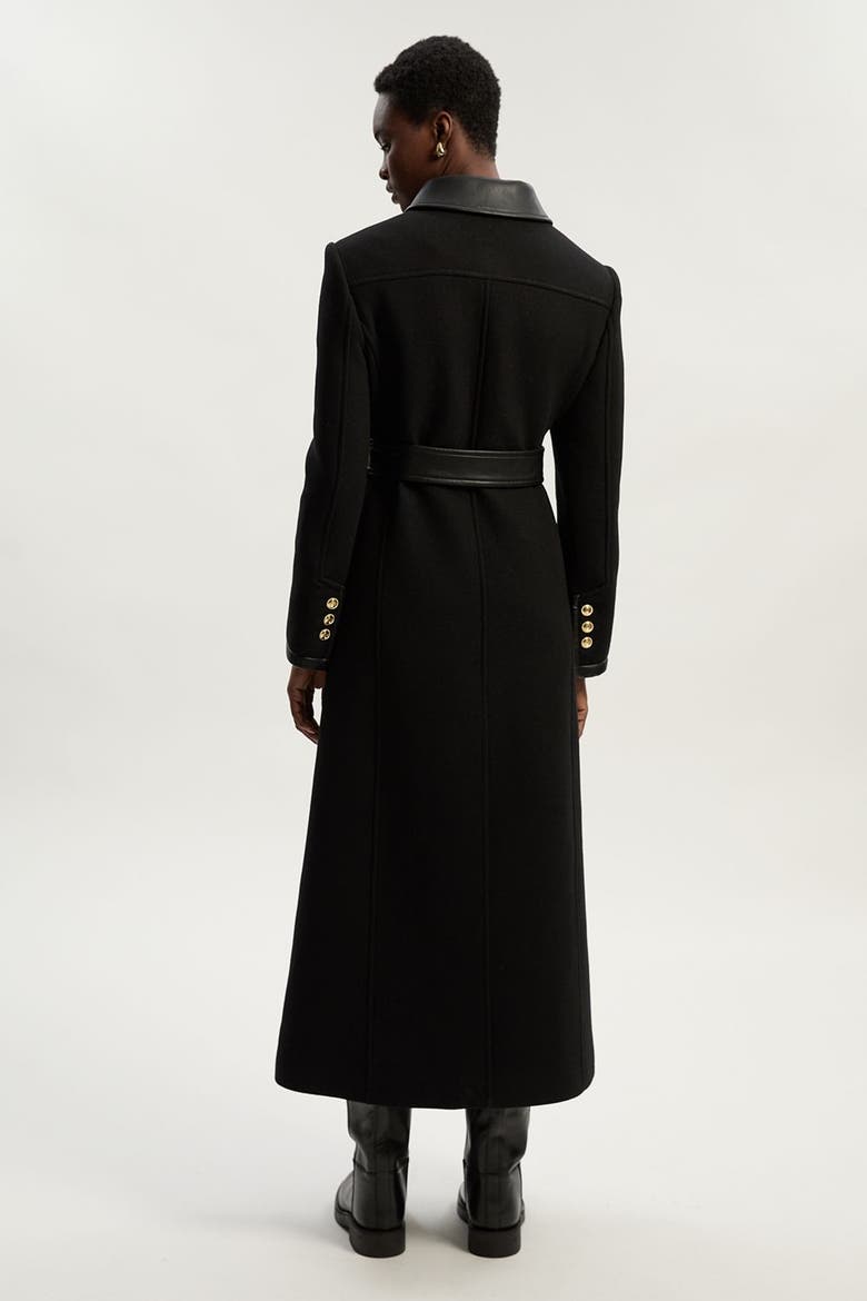 Wool Pu Mix Belted Tailored Maxi Coat, Alternate, color, Black