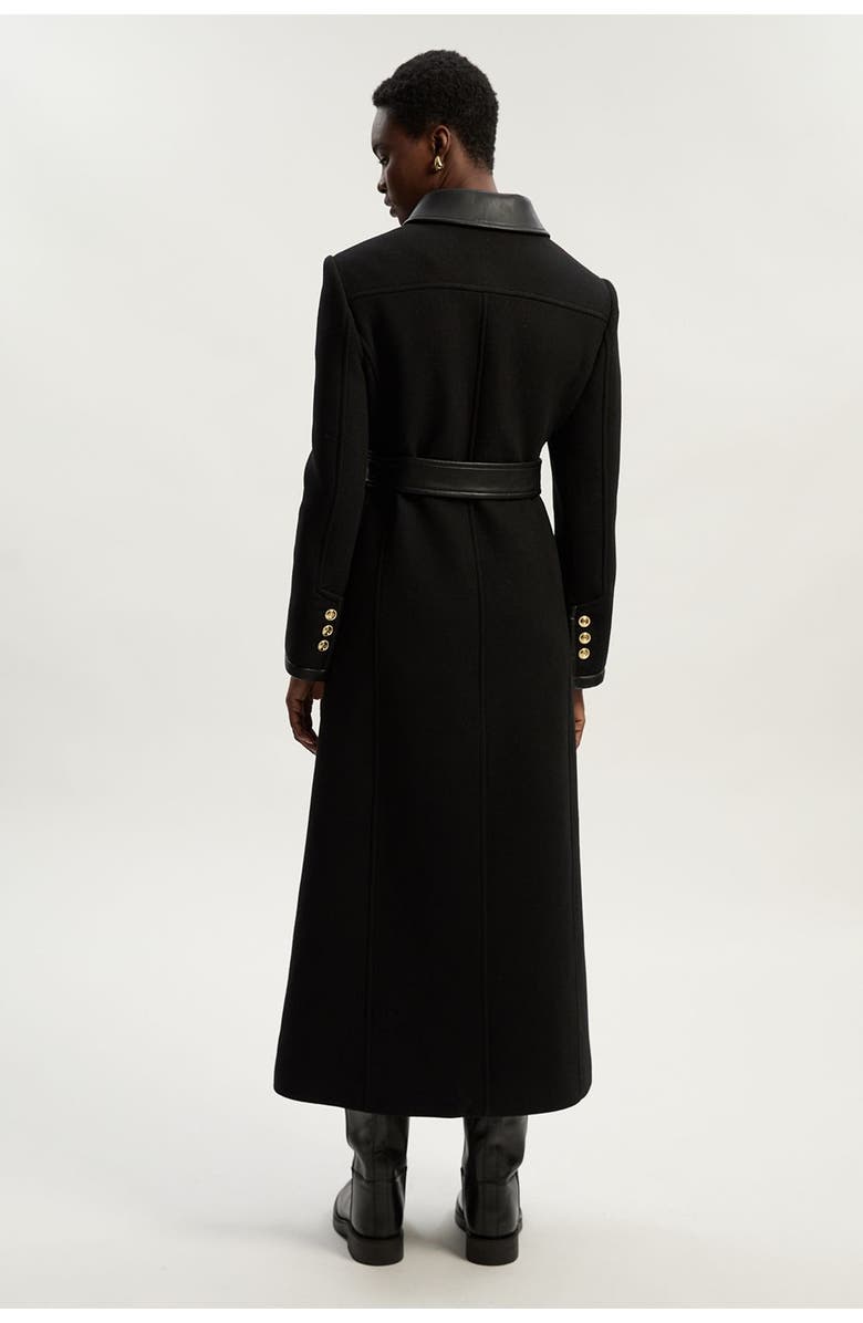Karen Millen Wool Pu Mix Belted Tailored Maxi Coat, Alternate, color, Black