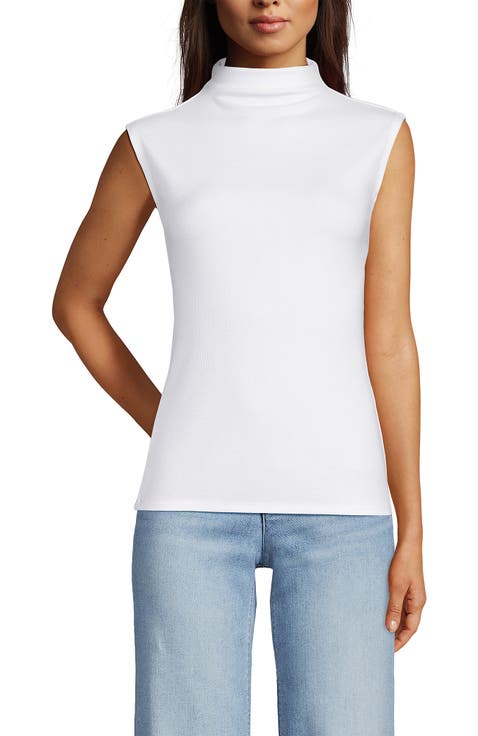 Cap Sleeve Drapey Rib Fitted Funnel Neck Tank