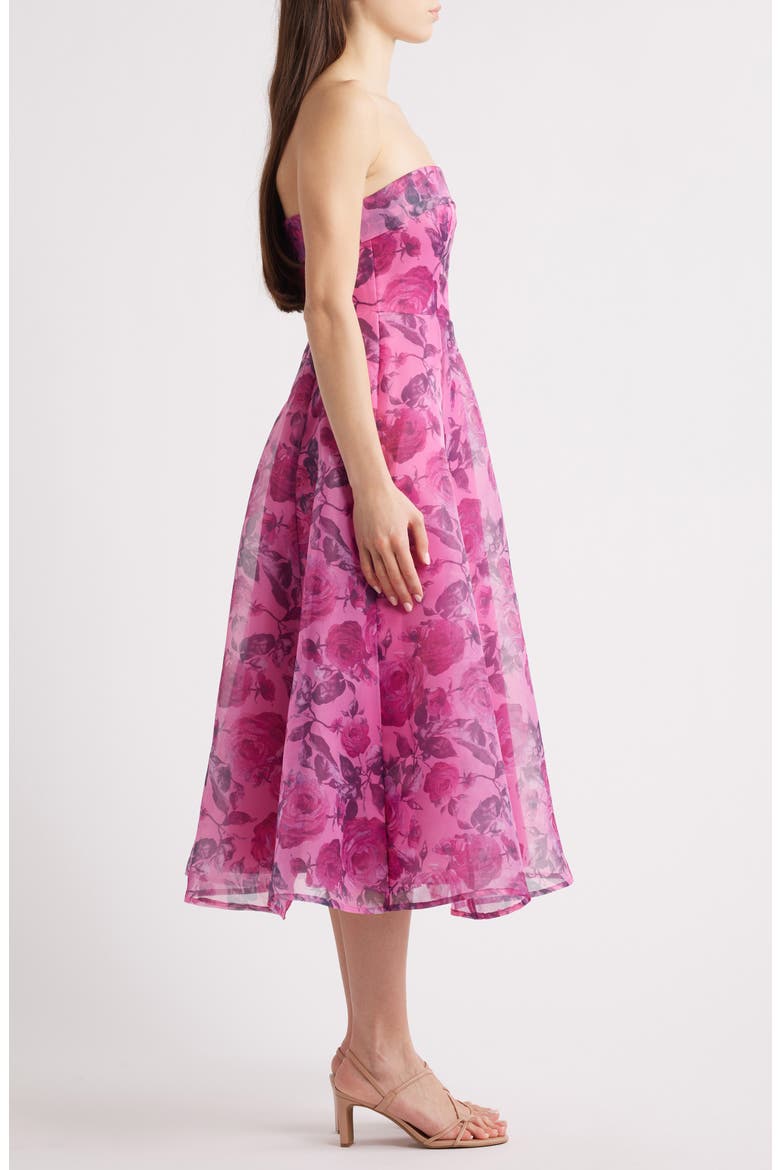 Elena Strapless Organza Midi Dress, Alternate, color, BERRY