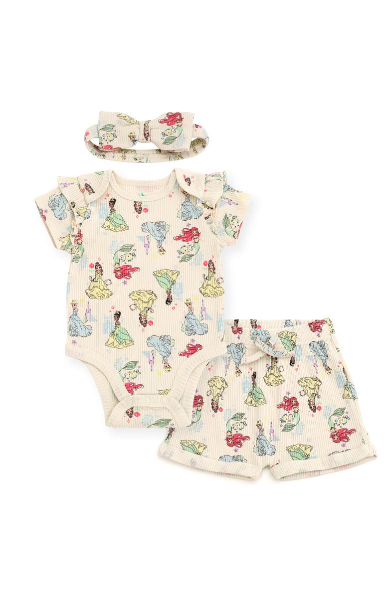 Disney Bodysuit Shorts & Headband Set, Main, color, Princess Beige