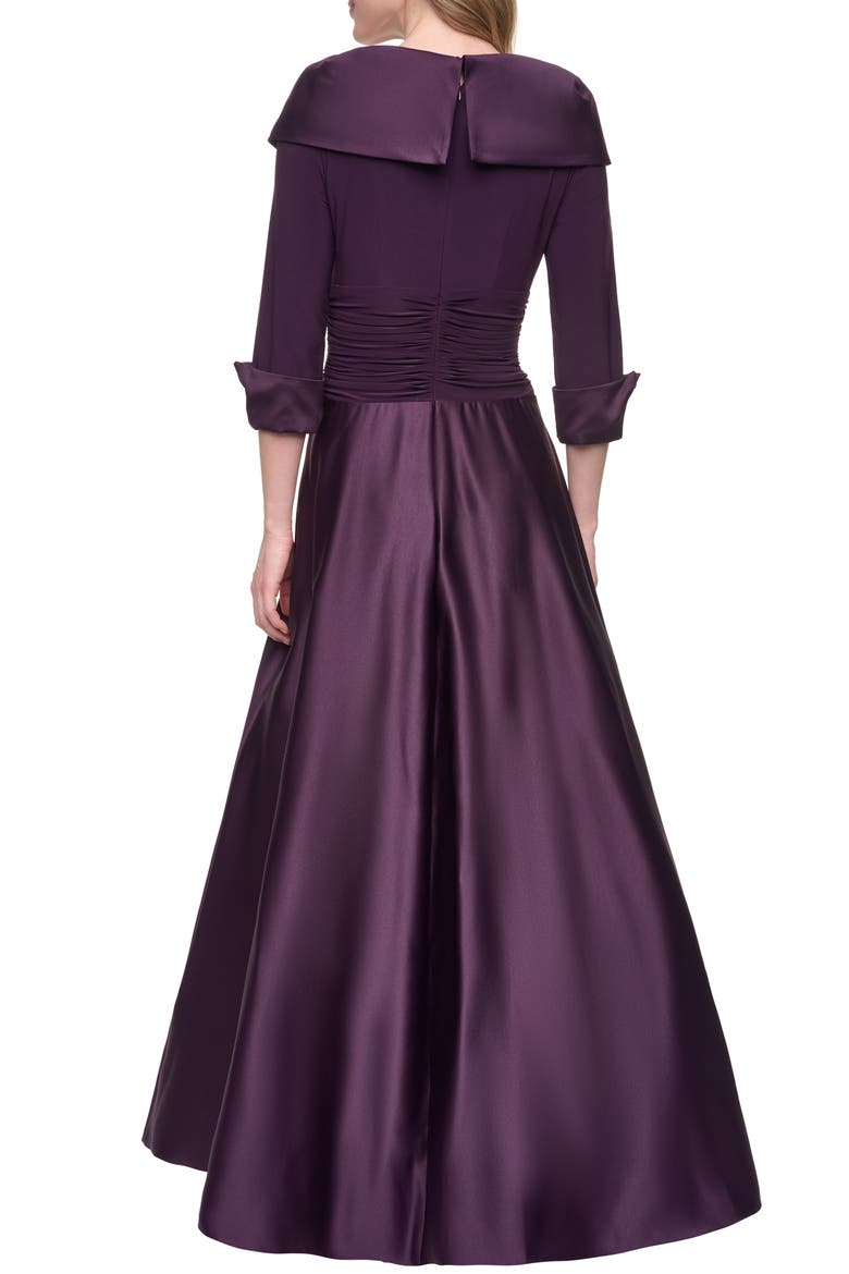 Portrait Collar Mixed Media Ballgown, Alternate, color, EGGPLANT