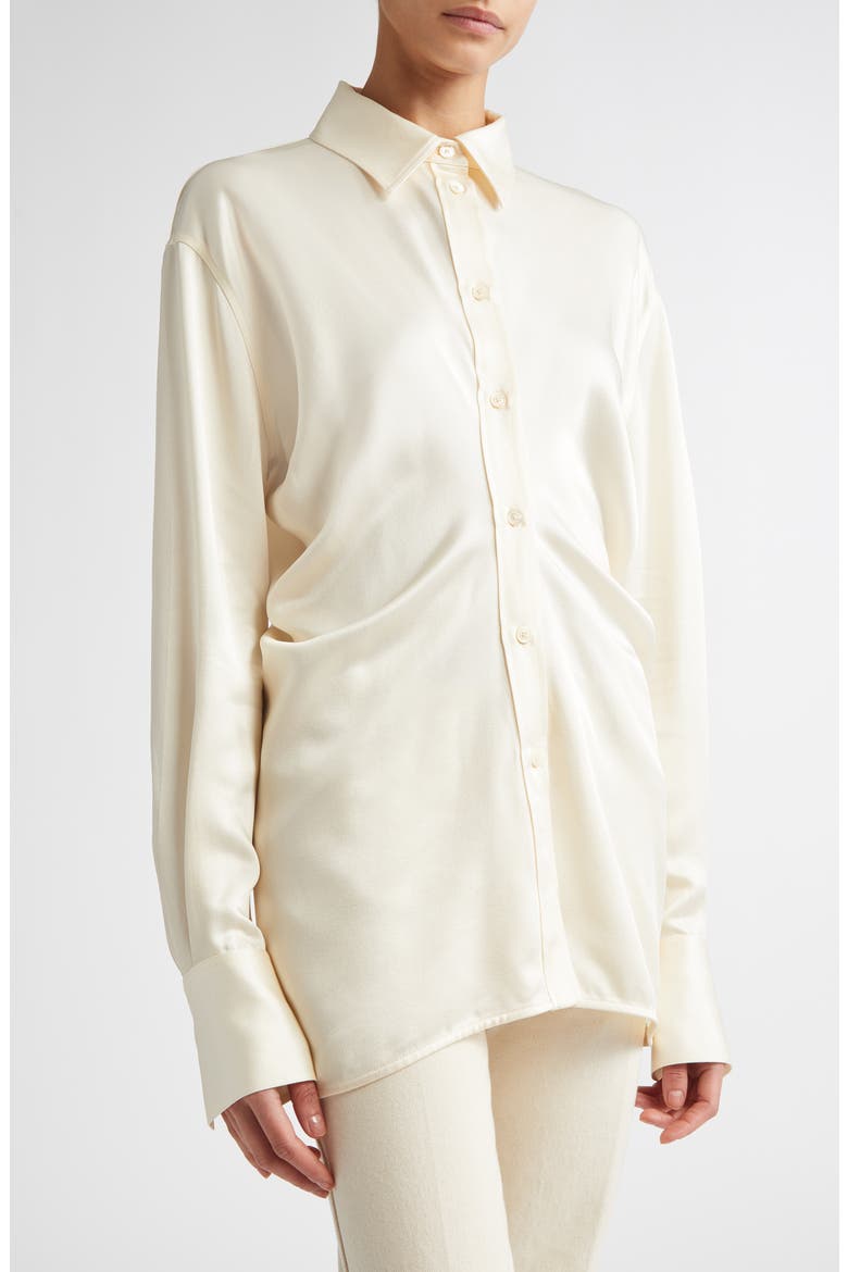 Slouch Waist Satin Button-Up Shirt, Alternate, color, MACADAMIA