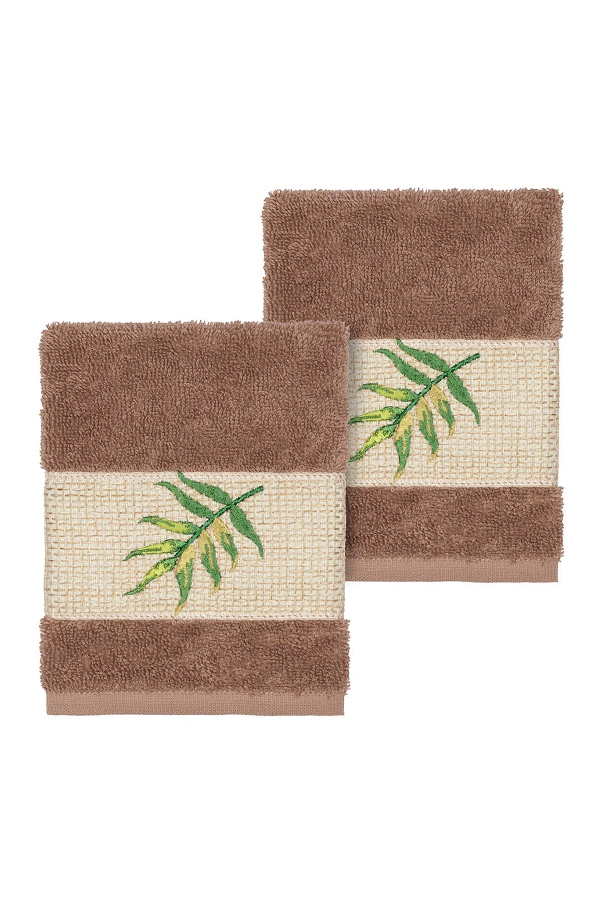 Linum Home Textiles Zoe Embellished Washcloth - Set of 2 - Latte