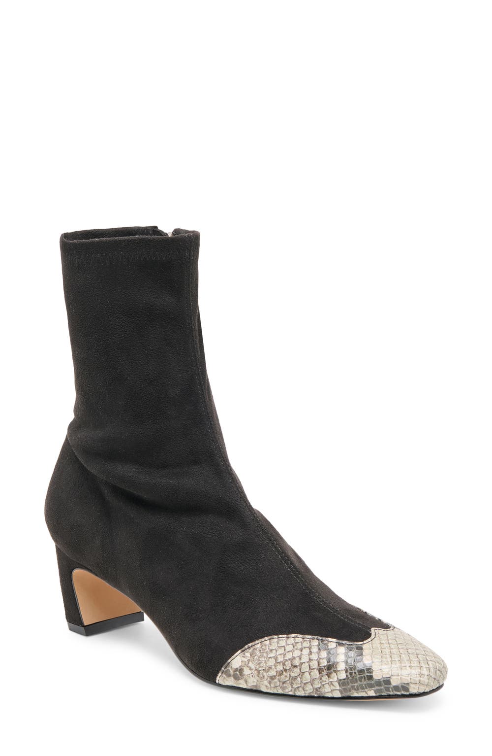 Anika Block Heel Bootie, color, ONYX MULTI SUEDE/SNAKE EMBOSS