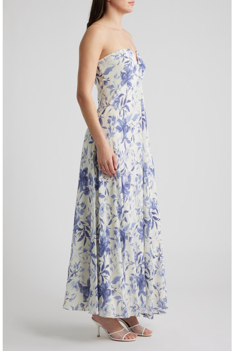 The Emerson Floral Strapless Maxi Dress, Alternate, color, ARCTIC ICE