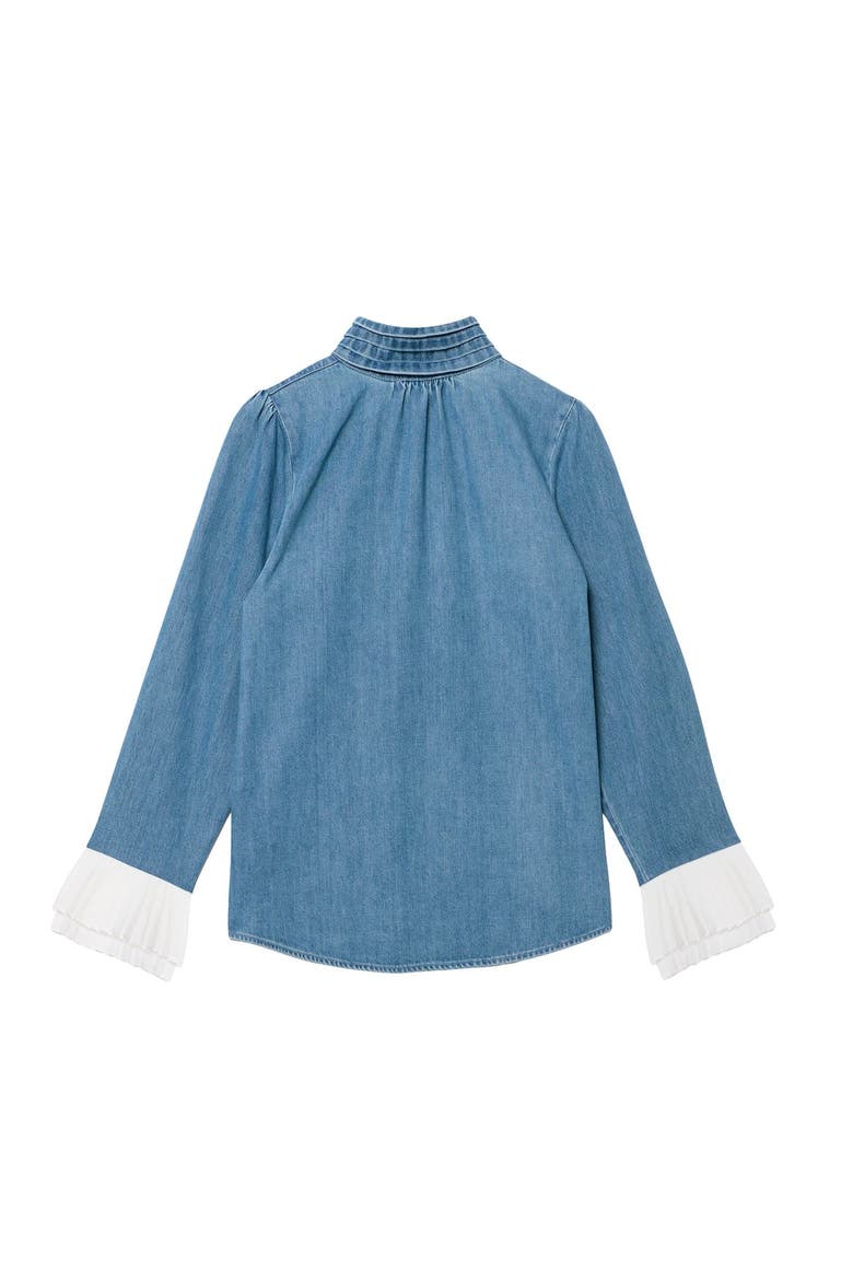 Denim Contrast Cuff Blouse, Alternate, color, Blue