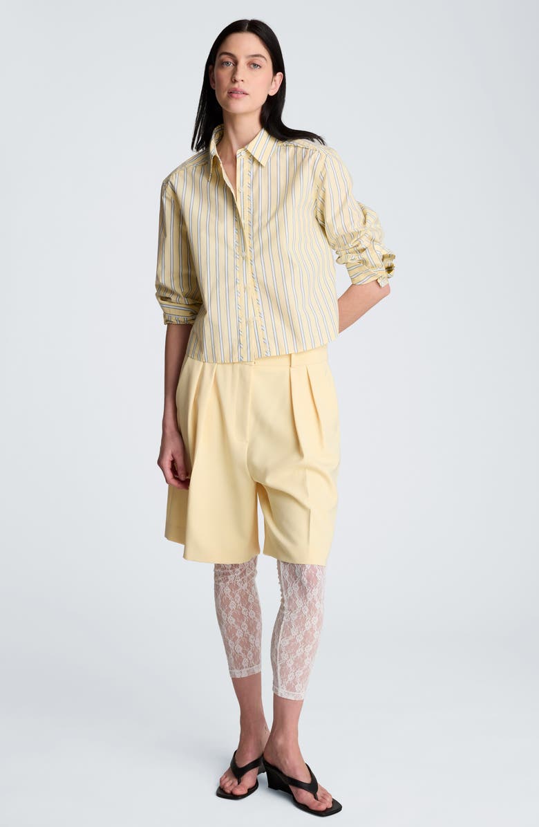 Kenneth Cole Stripe Crop Button-Up Shirt, Alternate, color, Pastel Yellow Multi