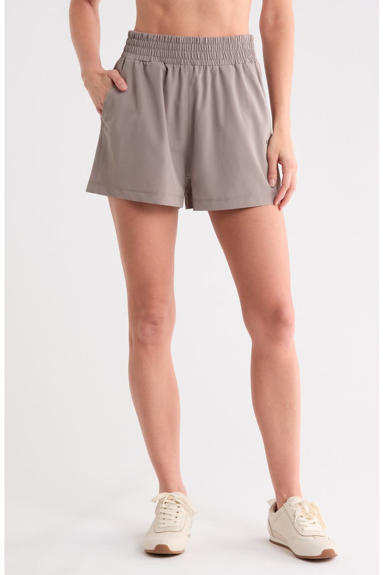 Hudson High Waist Performance Shorts, Main, color, MUSHROOM