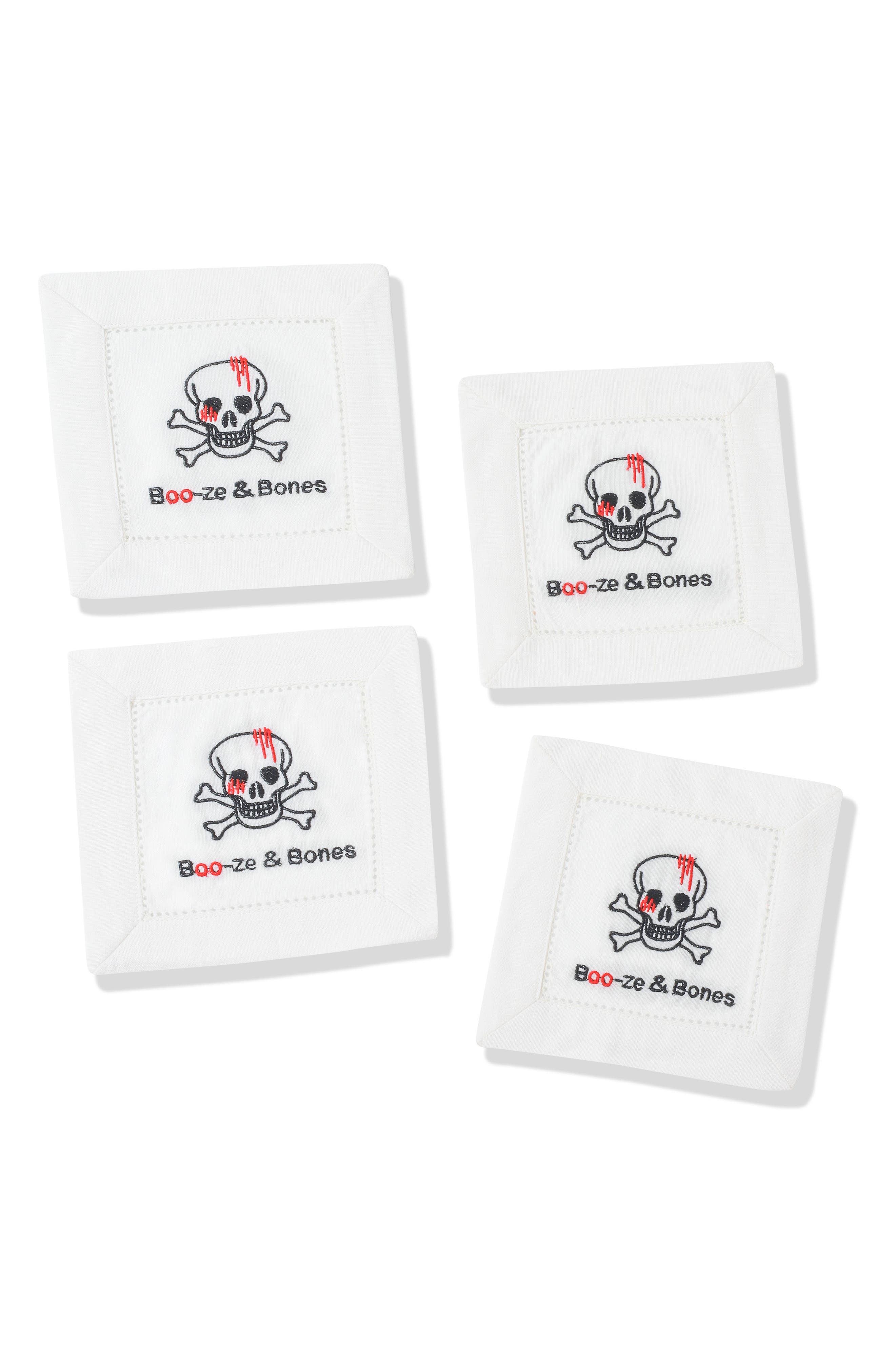 Boo-Ze Bones Embroidered Linen Cocktail Napkins
