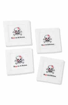 Boo-Ze Bones Embroidered Linen Cocktail Napkins