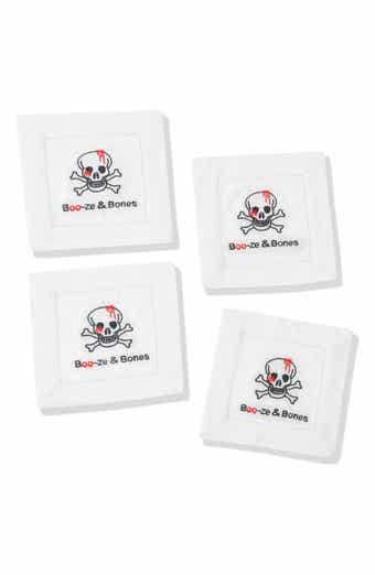 Boo-Ze Bones Embroidered Linen Cocktail Napkins