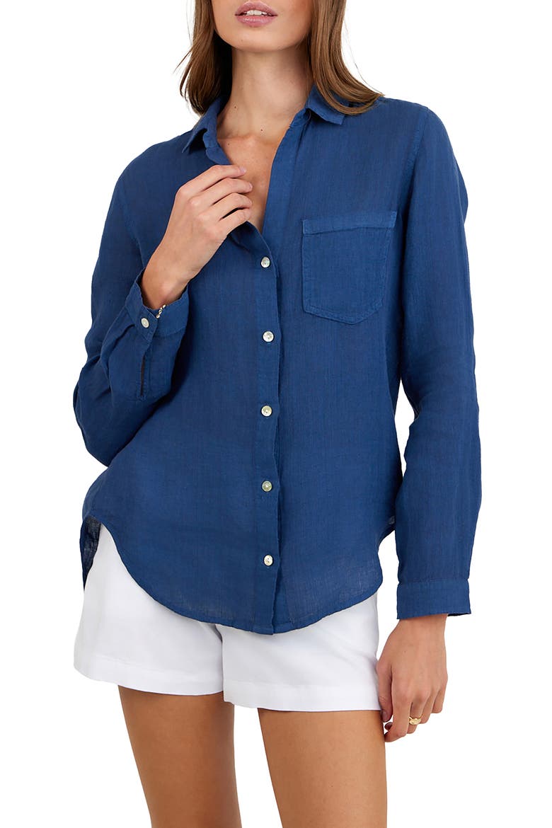 Garment Dyed Linen Button-Up Shirt, Main, color, MIDNIGHT SURF