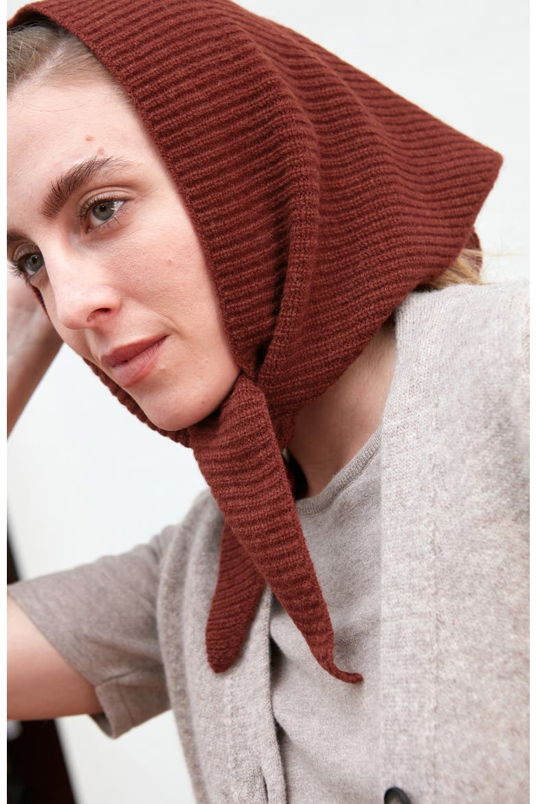 Lambswool Ribbed Triangle Scarf, Alternate, color, Sienna