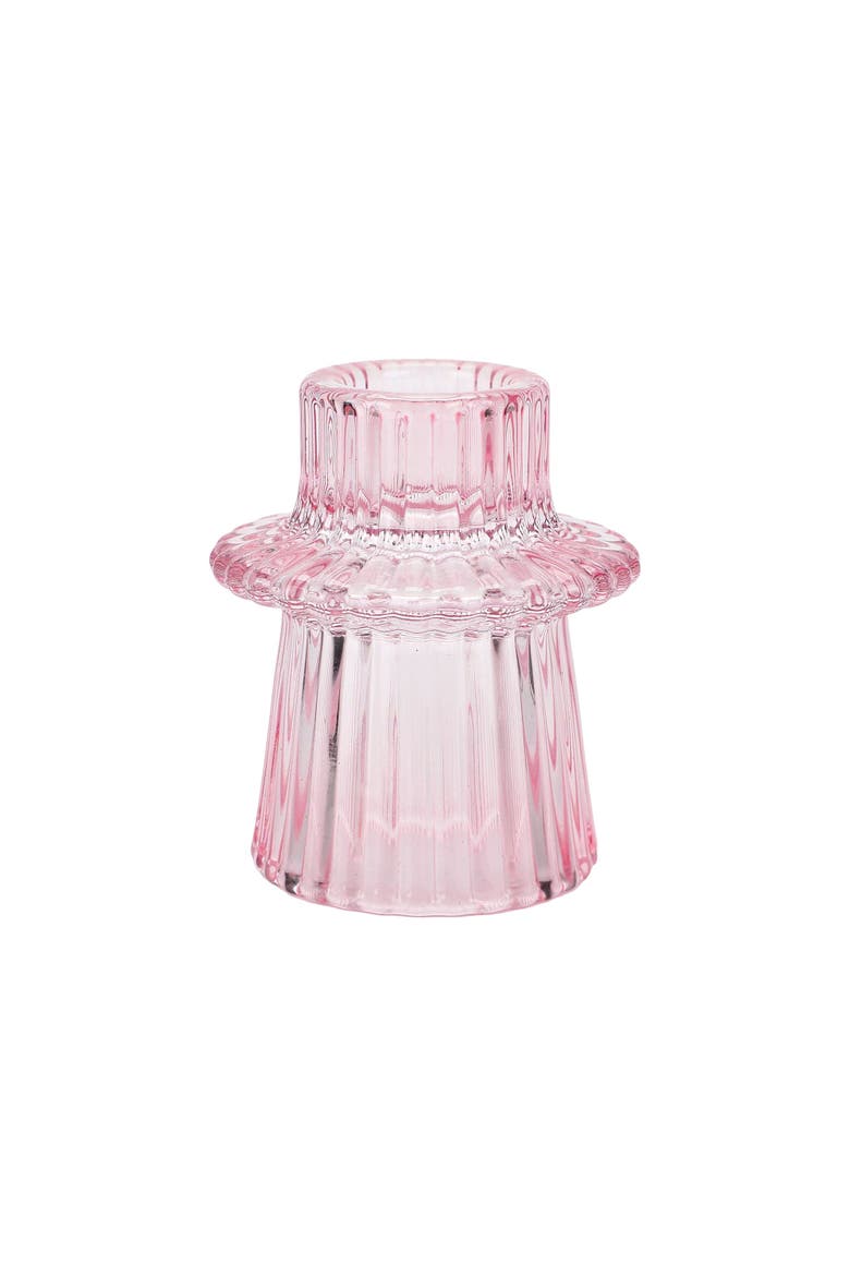Pink Ribbed Glass Candle Holders Set of 5 - Blush Pedestal Taper Candle Holders for Birthday, Bridal, and Party Tablescape Décor, Alternate, color, Pink