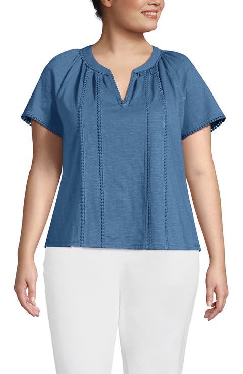 Slub Short Sleeve Notch Neck Top