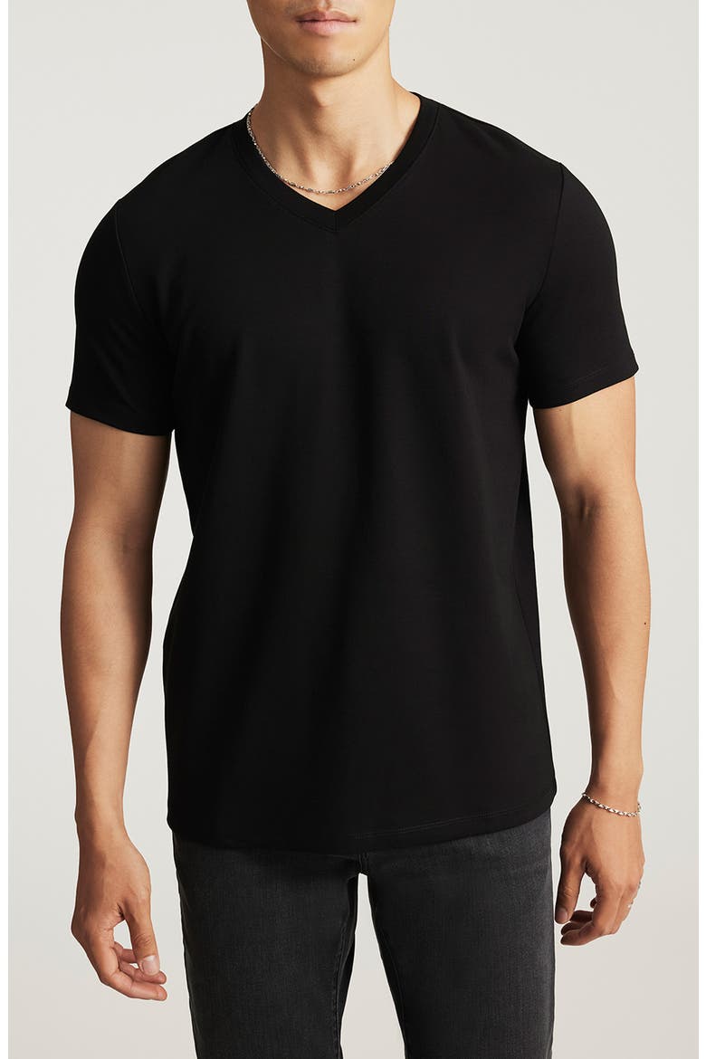 Black Stretch Cotton V-Neck T-Shirt, Main, color, BLACK