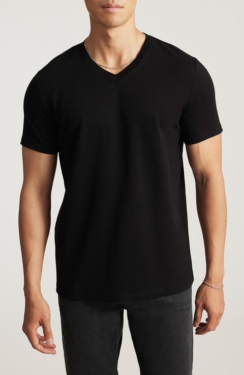 Black Stretch Cotton V-Neck T-Shirt