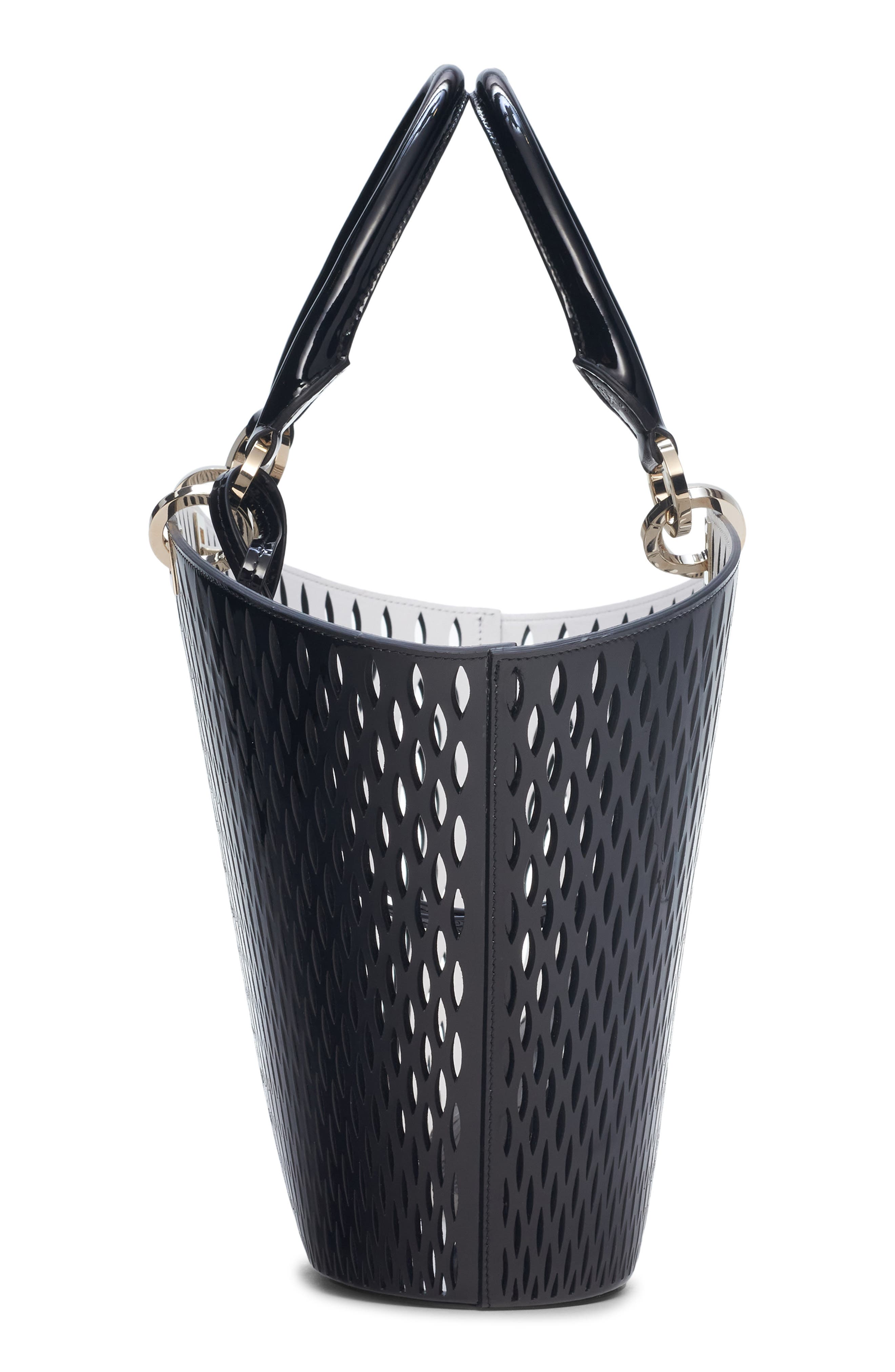 TOM FORD Medium Cutout Patent Leather Panier Tote, Alternate, color, Black