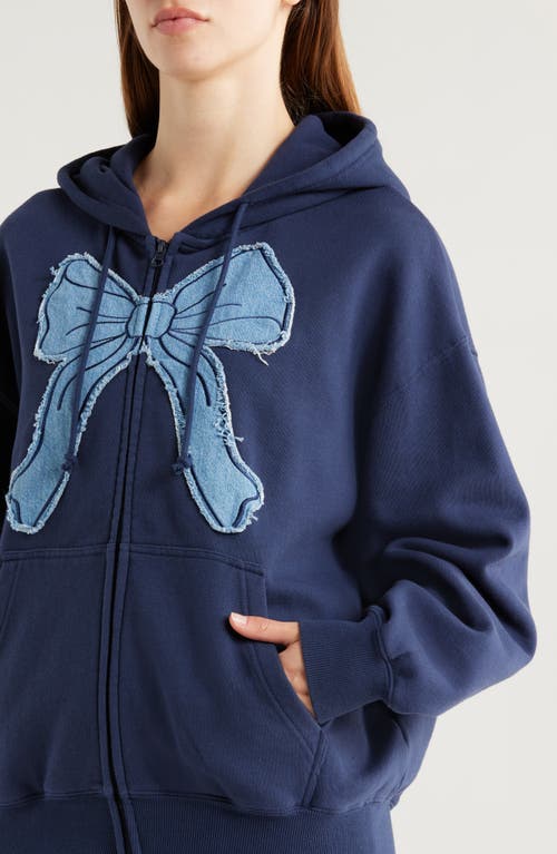 Pacsun Denim Appliqué Zip-up Cotton Blend Hoodie In Blue