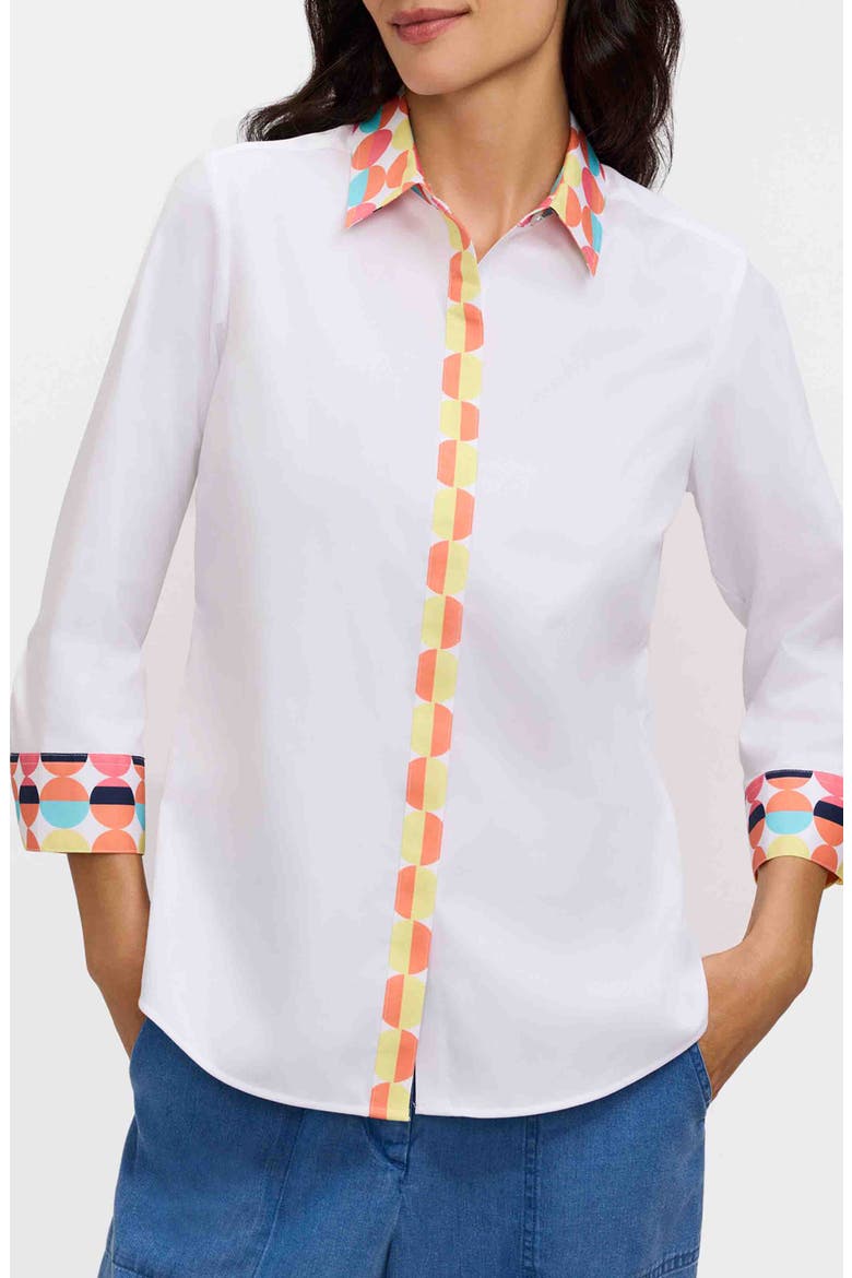 Luna Three-Quarter Sleeve Border Print Button-Up Shirt, Main, color, WHITE MULTI