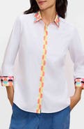 Foxcroft Luna Three-Quarter Sleeve Border Print Button-Up Shirt