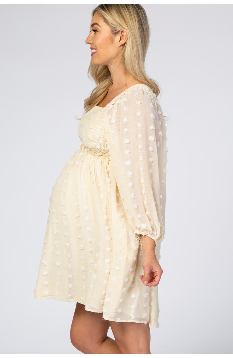 PinkBlush Textured Dot Smocked Square Neck Chiffon Dress, Alternate, color, Beige