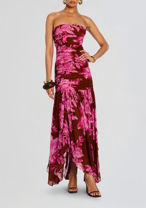 Retroféte Teryn Silk Chiffon Strapless Maxi Dress In Camellia Reverie
