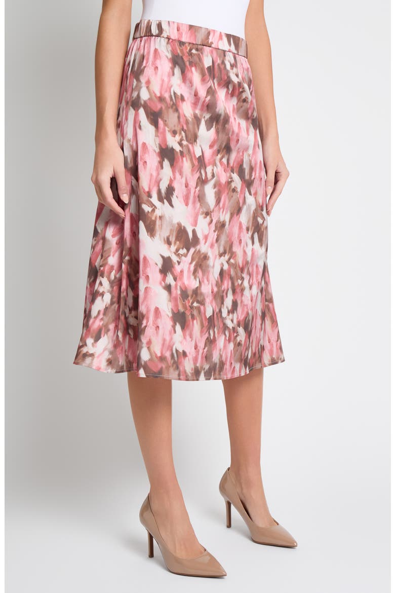 Brushstroke Print Crêpe de Chine Midi Skirt, Alternate, color, HONEY SUCKLE/ CHARMEUSE/ MULTI