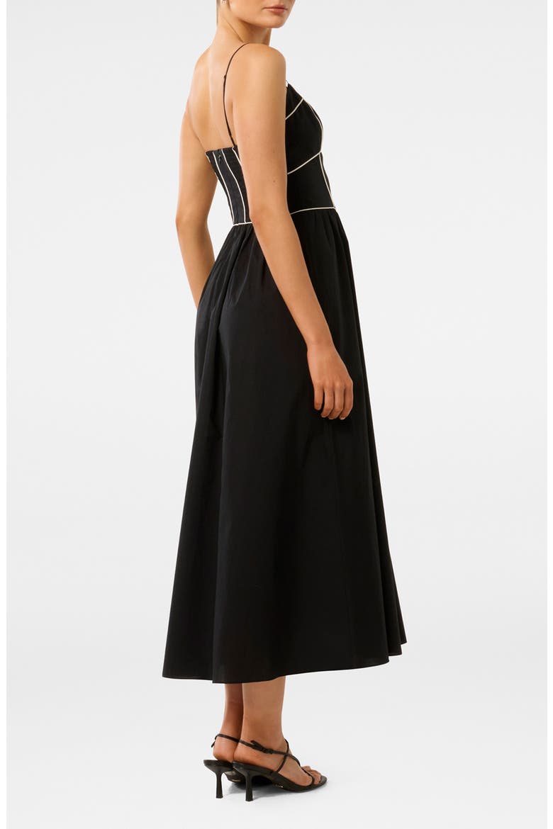 Gemma Contrast Piping Cotton Midi Dress, Alternate, color, BLACK/ WHITE