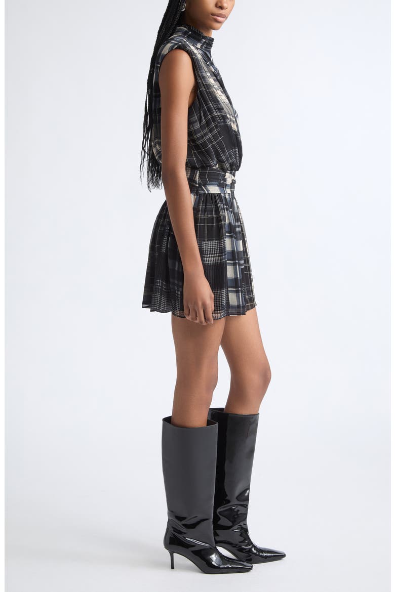 Leah Mock Neck Minidress, Alternate, color, BLACK PLAID