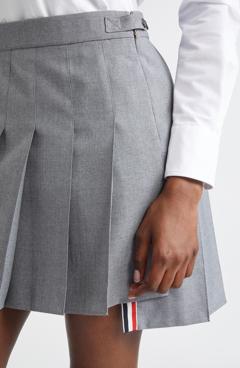 Thom Browne Step Hem Pleated Wool Blend Miniskirt, Alternate, color, 