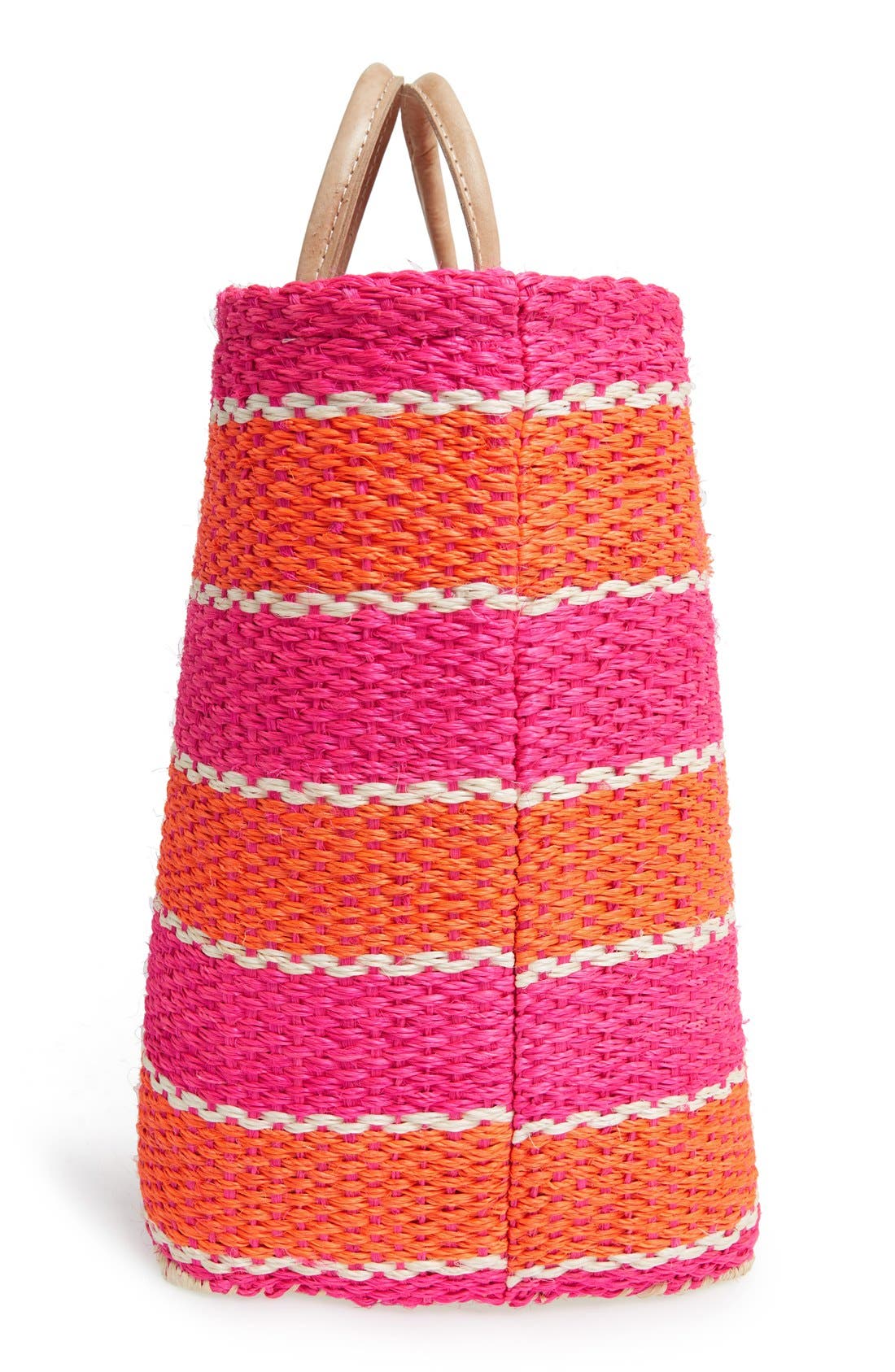 'Capri' Woven Tote with Pom Charms, Alternate, color, PINK