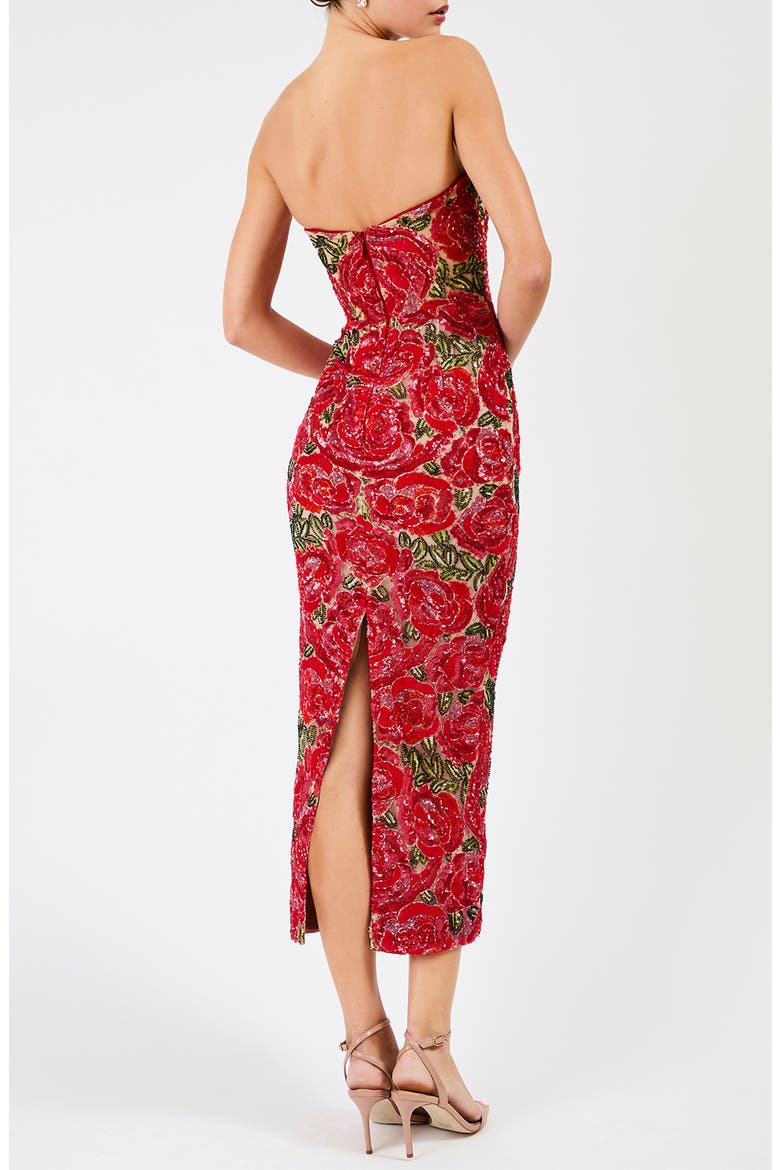 Victoria Sequin Floral Strapless Dress, Alternate, color, ROSE RED