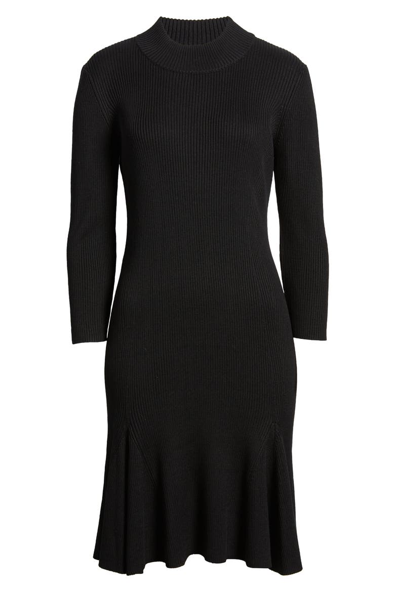 Rib Three-Quarter Sleeve Sweater Dress, Alternate, color, BLACK
