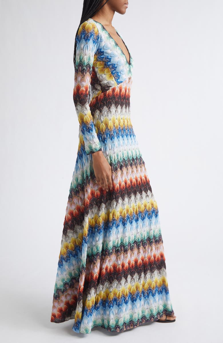 Missoni Metallic Long Sleeve Knit Lace Dress, Alternate, color, Multicolor On Black Base