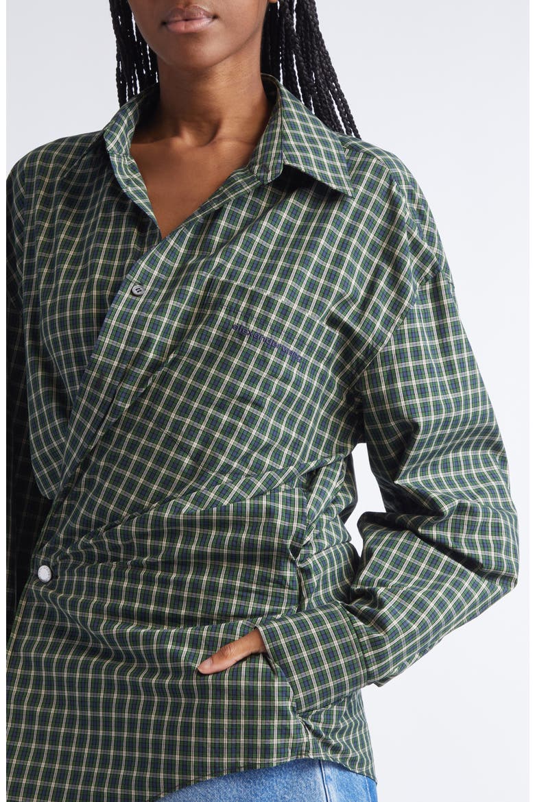 Long Sleeve Check & Denim Wrap Dress, Alternate, color, GREEN/ NAVY