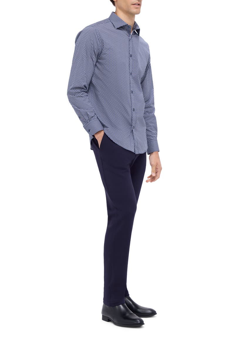 Axel Shaped Fit Geo Print Stretch Button-Up Shirt, Alternate, color, NAVY
