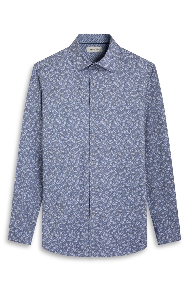 Bugatchi Jimmy OoohCotton<sup>®</sup> Leaf Print Button-Up Shirt, Alternate, color, Steel