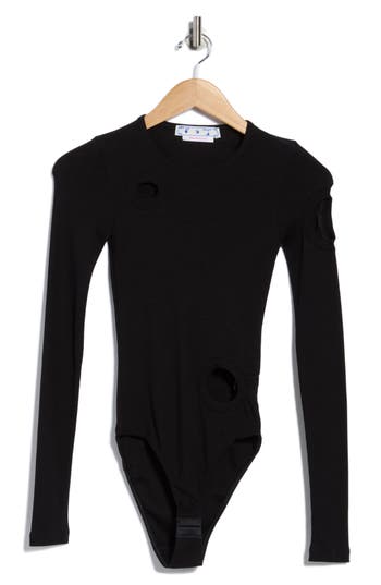 Off-white Meteor Rib Long Sleeve Bodysuit In Black