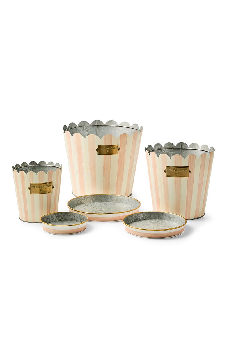 Rosy Stripe Set of 3 Pots & Saucers, Alternate, color, ROSY