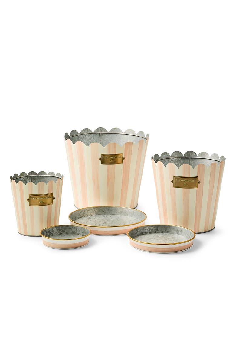 MACKENZIE CHILDS Rosy Stripe Set of 3 Pots & Saucers, Alternate, color, Rosy