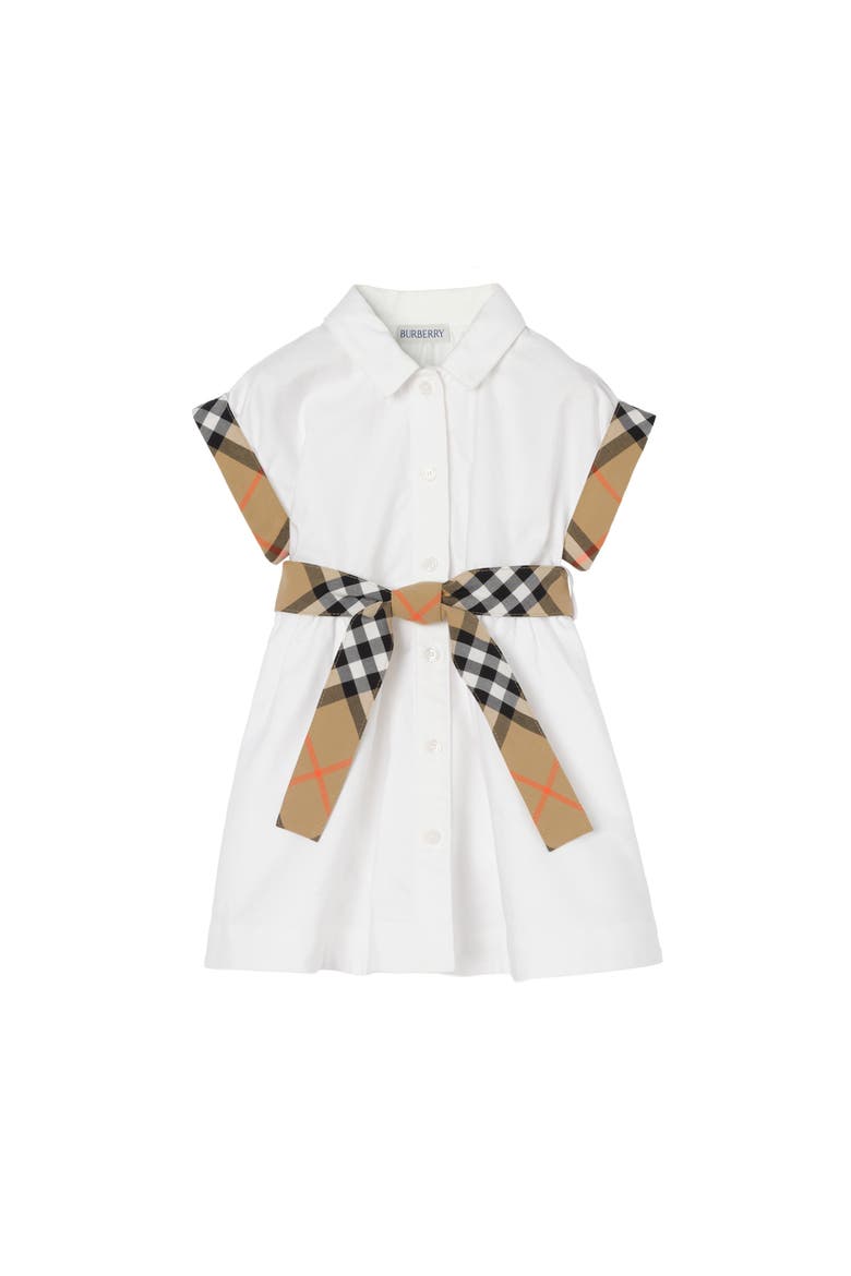 Check Trim Cotton Shirt Dress, Main, color, White