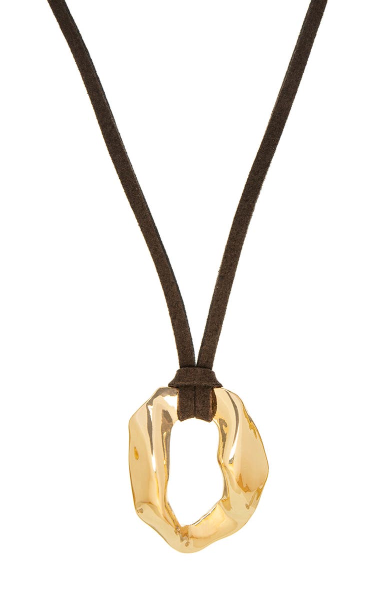 MARLYN SCHIFF Circle Charm Suede Pendant Necklace, Main, color, Gold