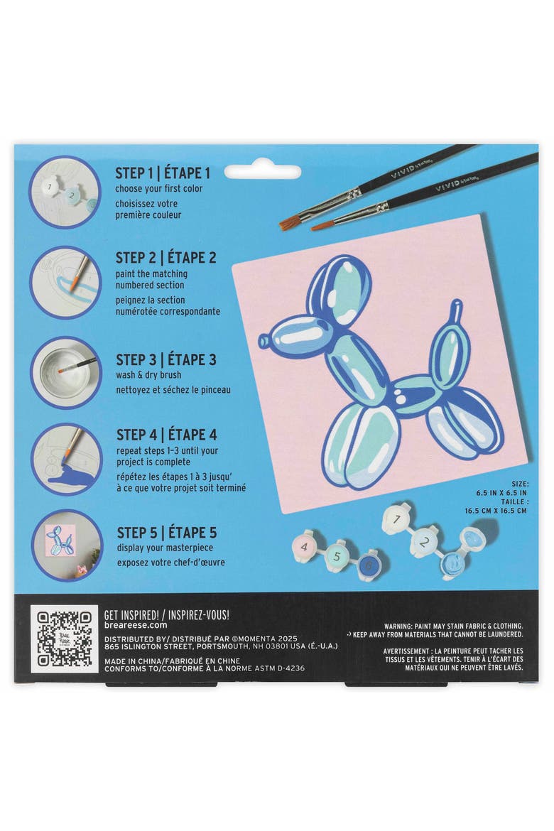 Acrylic Mini Paint By Numbers, Balloon Dog, 6 x 6 Inch Canvas, Alternate, color, Multicolored