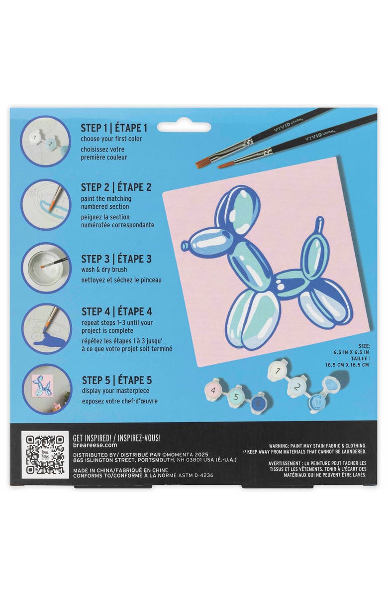 Brea Reese Vivid Acrylic Mini Paint By Numbers, Balloon Dog, 6 x 6 Inch Canvas, Alternate, color, Multicolored